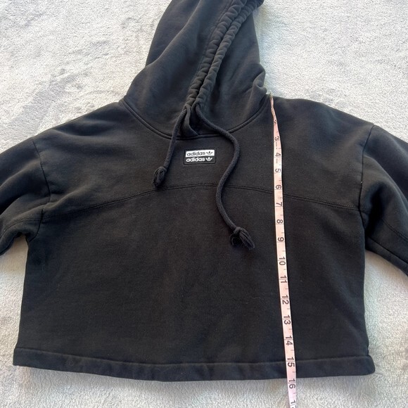 Adidas Hoodie Womens S R.y.v Cropped Sweatshirt Black Logo 3 Stripes Athletic - Picture 9 of 9